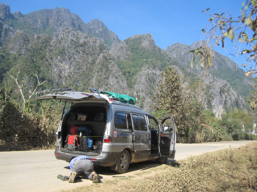 Having a full size spare tire saves spending the night out in the wilds of Laos