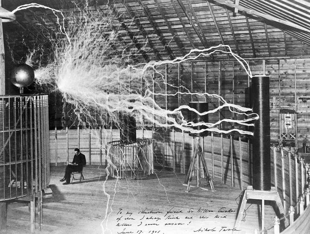 A multiple exposure picture (one of 68 Colorado Springs images created by Century Magazine photographer Dickenson Alley) of Tesla
